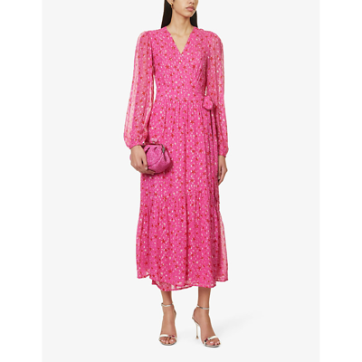 Shop Aspiga Womens Pink/red Etti Star-pattern Woven-blend Midi Dress