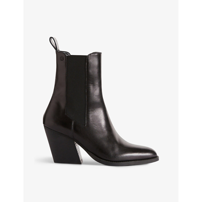 Shop Claudie Pierlot Women's Noir / Gris Rabica Pointed-toe Leather Heeled Ankle Boots