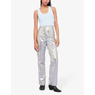 Shop Whistles Women's Silver Cosmo Straight-leg High-rise Metallic-leather Trousers