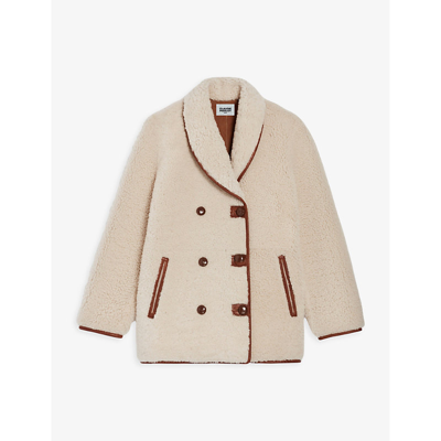 Shop Claudie Pierlot Womens Naturels Fanfan Reversible Suede And Shearling-blend Coat