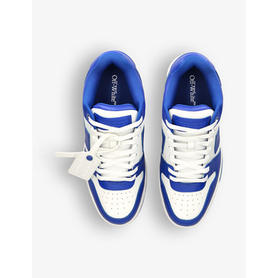 Shop Off-white C/o Virgil Abloh Men's Blue Out Of Office Brand-embroidered Leather Low-top Trainers