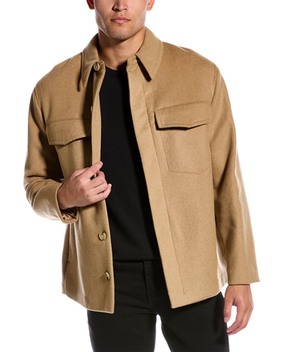 Shop Vince Splittable Drape Wool-blend Shirt Jacket In Brown