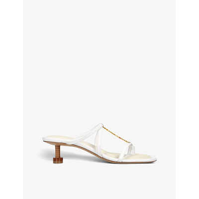 Shop Jacquemus Women's White Les Sandales Basses Pralu Logo-embellished Leather Heeled Sandals