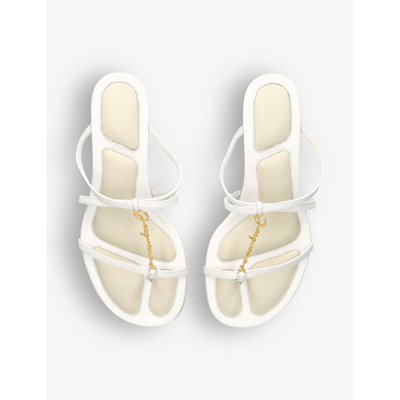 Shop Jacquemus Women's White Les Sandales Basses Pralu Logo-embellished Leather Heeled Sandals