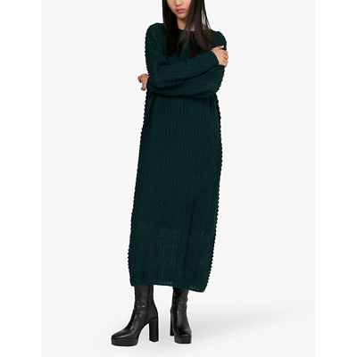 Shop Leem Women's Bottle Gre Textured Long-sleeve Wool-blend Midi Dress