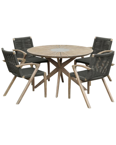 Armen Living Sachi And Nabila Outdoor 5pc Light Eucalyptus And Concrete Dining Set