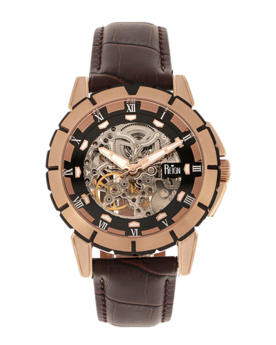 Reign Philippe Automatic Skeleton Leather-band Watch