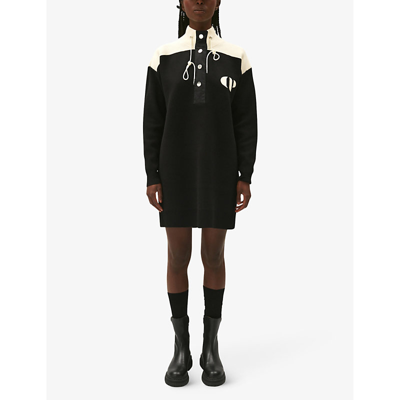Shop Claudie Pierlot Women's Noir / Gris Maxima Logo-embroidered Knitted Mini Jumper Dress