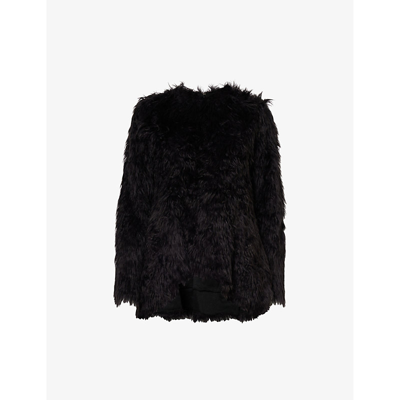 Shop Comme Des Garçons Comme Des Garcons Womens Black Faux-fur Peplum-hem Woven Top