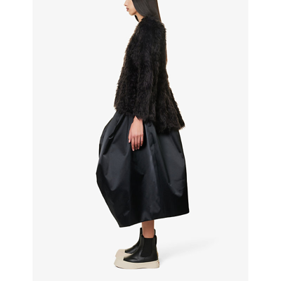 Shop Comme Des Garçons Comme Des Garcons Womens Black Faux-fur Peplum-hem Woven Top