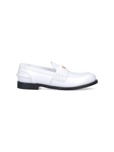 Shop Miu Miu Logo Loafers In White