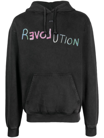 Shop Bluemarble Knitted `revolution` Print Hoodie In Black  