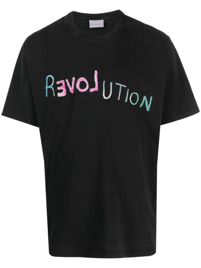 Shop Bluemarble Knitted `revolution` Print T-shirt In Black  