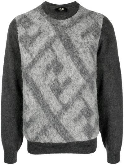 Shop Fendi `macro Ff` Crew-neck Sweater In Gray