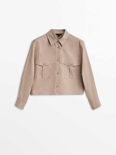 Massimo Dutti Cropped Utility Shirt With Pockets In Camel | ModeSens