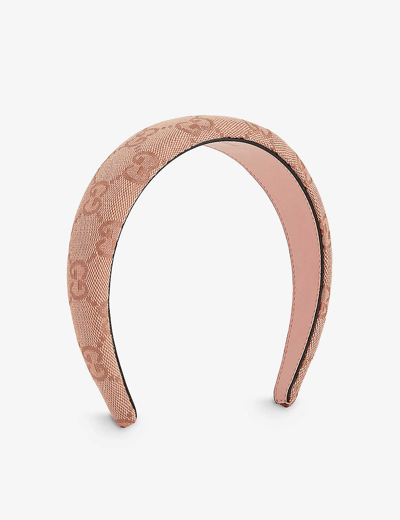 Shop Gucci Women's Pink/brown Gg Logo-print Cotton-blend Headband
