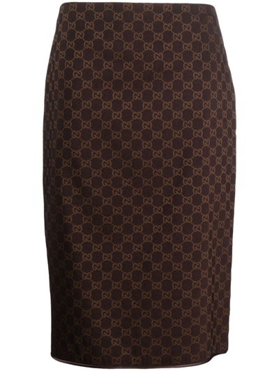 Shop Gucci Brown Interlocking G-print Pencil Skirt