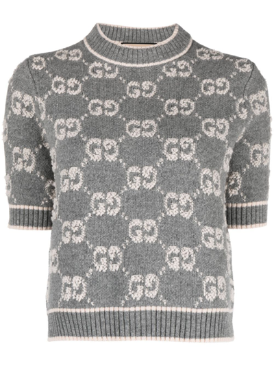 Shop Gucci Gg-jacquard Wool Bouclé Top - Women's - Wool In Grey