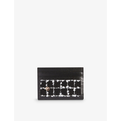 Shop Claudie Pierlot Womens Noir / Gris Tweed Logo-brand Leather Card Holder