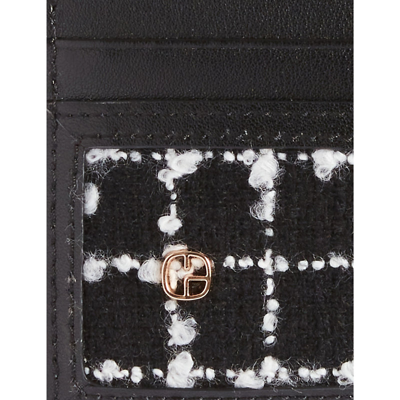 Shop Claudie Pierlot Womens Noir / Gris Tweed Logo-brand Leather Card Holder