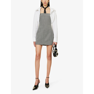 Shop Alexander Wang Women's Grey Black Slim-fit Collared Wool Mini Dress
