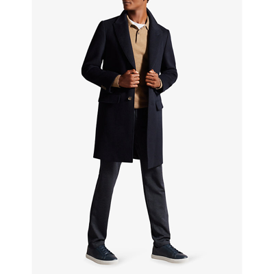 Shop Ted Baker Wilding Single-breasted Wool-blend Coat In Navy