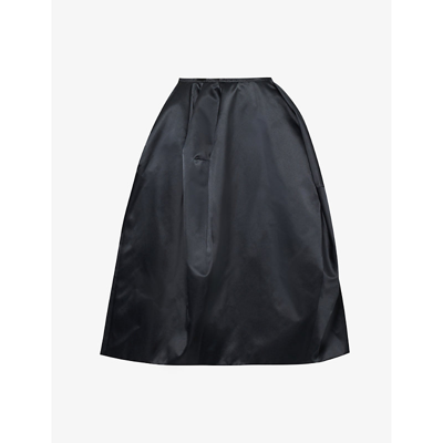 Shop Comme Des Garçons Comme Des Garcons Women's Black Mid-rise Raw-edge Woven Midi Skirt