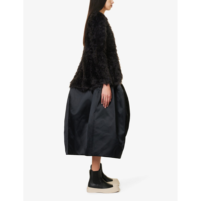 Shop Comme Des Garçons Comme Des Garcons Women's Black Mid-rise Raw-edge Woven Midi Skirt