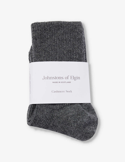Shop Johnstons Women's Sfa Mid Grey Ribbed Knitted Cashmere-blend Socks
