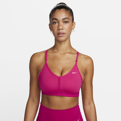 Shop Nike Women's Indy Light-support Padded V-neck Sports Bra In Pink