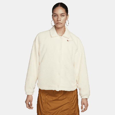 Shop Nike Women's  Sportswear Collared High-pile Fleece Jacket In White