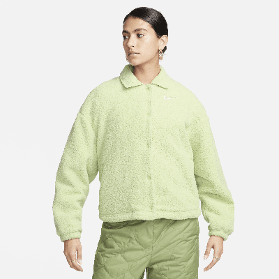 Shop Nike Women's  Sportswear Collared High-pile Fleece Jacket In Green