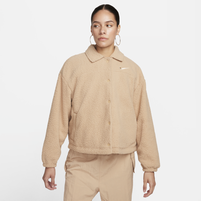 Shop Nike Women's  Sportswear Collared High-pile Fleece Jacket In Brown