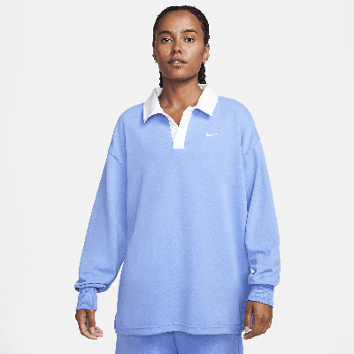 Shop Nike Women's  Sportswear Essential Oversized Long-sleeve Polo In Blue