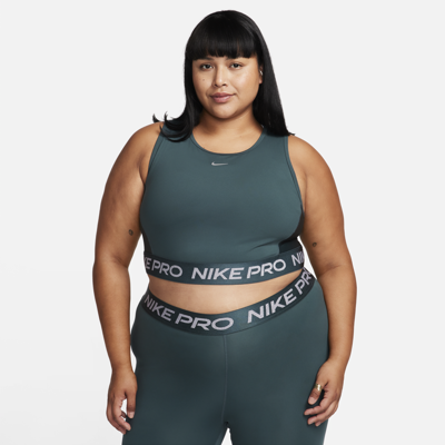 Shop Nike Women's  Pro Dri-fit Cropped Tank Top (plus Size) In Green