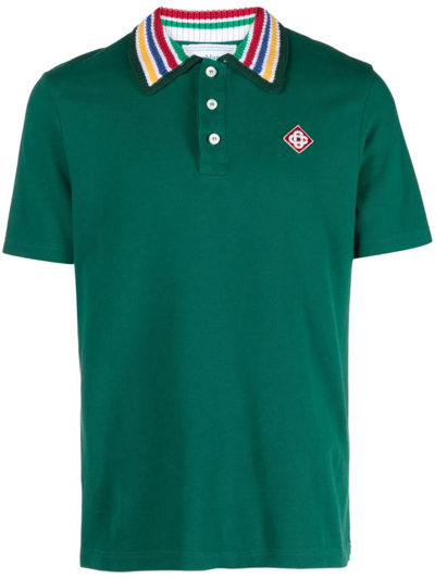 Shop Casablanca Polo Shirt With Knitted Collar In Green