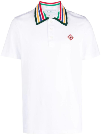 Shop Casablanca Polo Shirt With Knitted Collar In White