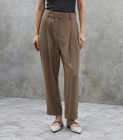 Shop Brunello Cucinelli Silk-blend Tailored Trousers In Neutrals