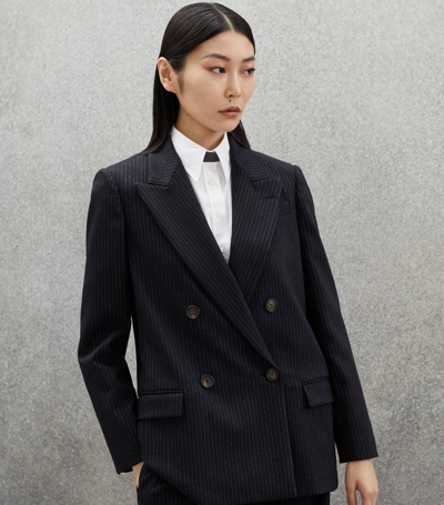 Shop Brunello Cucinelli Virgin Wool-blend Pinstripe Blazer In Black