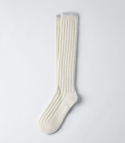 Shop Brunello Cucinelli Cashmere Chiné Rib-knit Socks In Neutrals