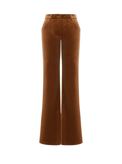 Shop Alberta Ferretti Brown Stretch Cotton Velvet Blend Trousers