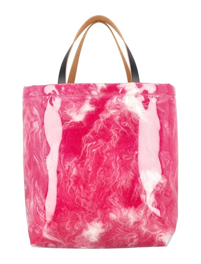 Shop Marni Fur And Pvc Tote Bag In Pink