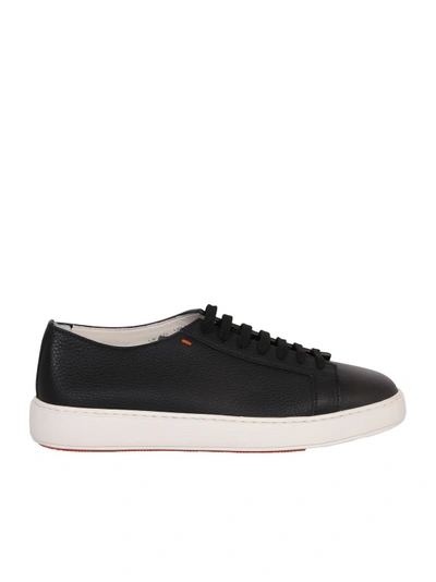 Shop Santoni Black Leather Sneakers