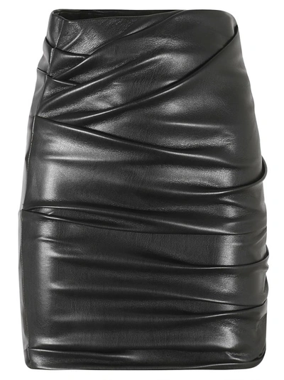Shop Philosophy Di Lorenzo Serafini Draped Faux-leather Miniskirt In Black