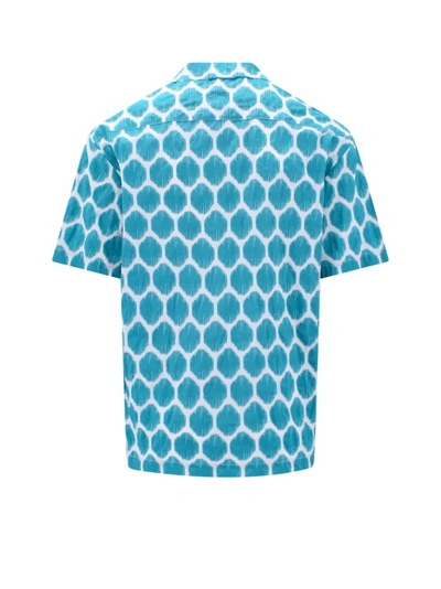 Shop Amaranto Cotton Shirt With All-over Print In Blue