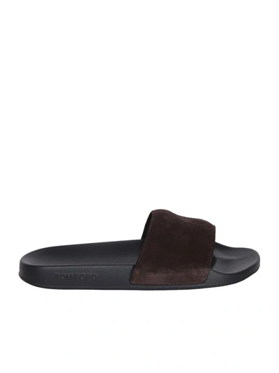 Shop Tom Ford Brown Soft Suede Strap Sandals In Black