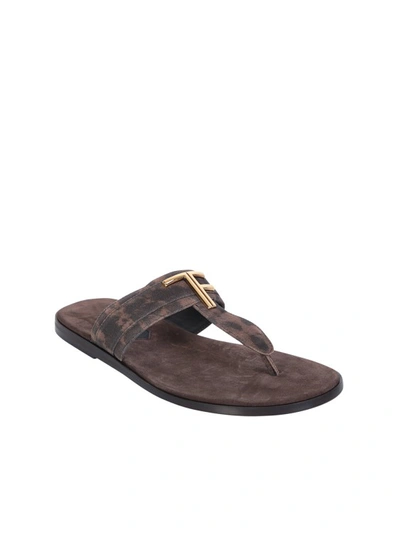 Shop Tom Ford Brown Flat Sandals In Grey
