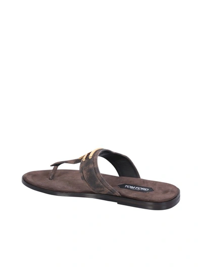 Shop Tom Ford Brown Flat Sandals In Grey