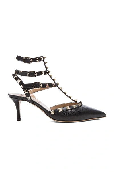 Shop Valentino Rockstud Grained Leather Slingbacks T.65 In Black