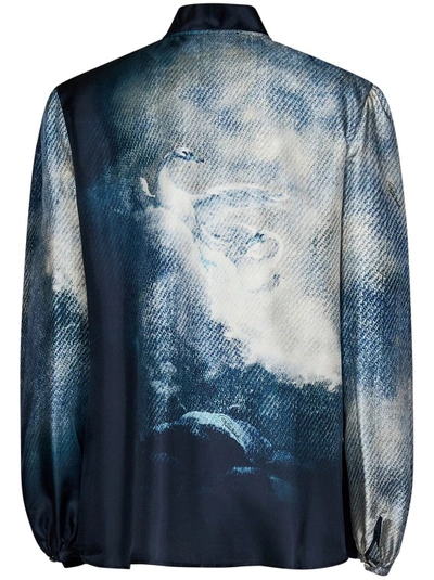 Shop Roberto Cavalli Blue Silk Blouse With All-over Baroque-inspired Print